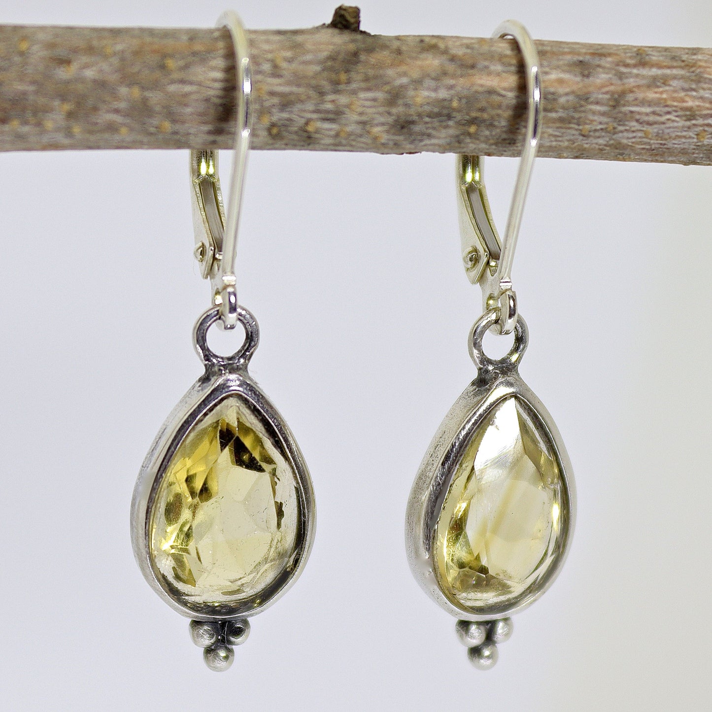 Citrine earrings, Teardrop yellow stone silver dangle earrings