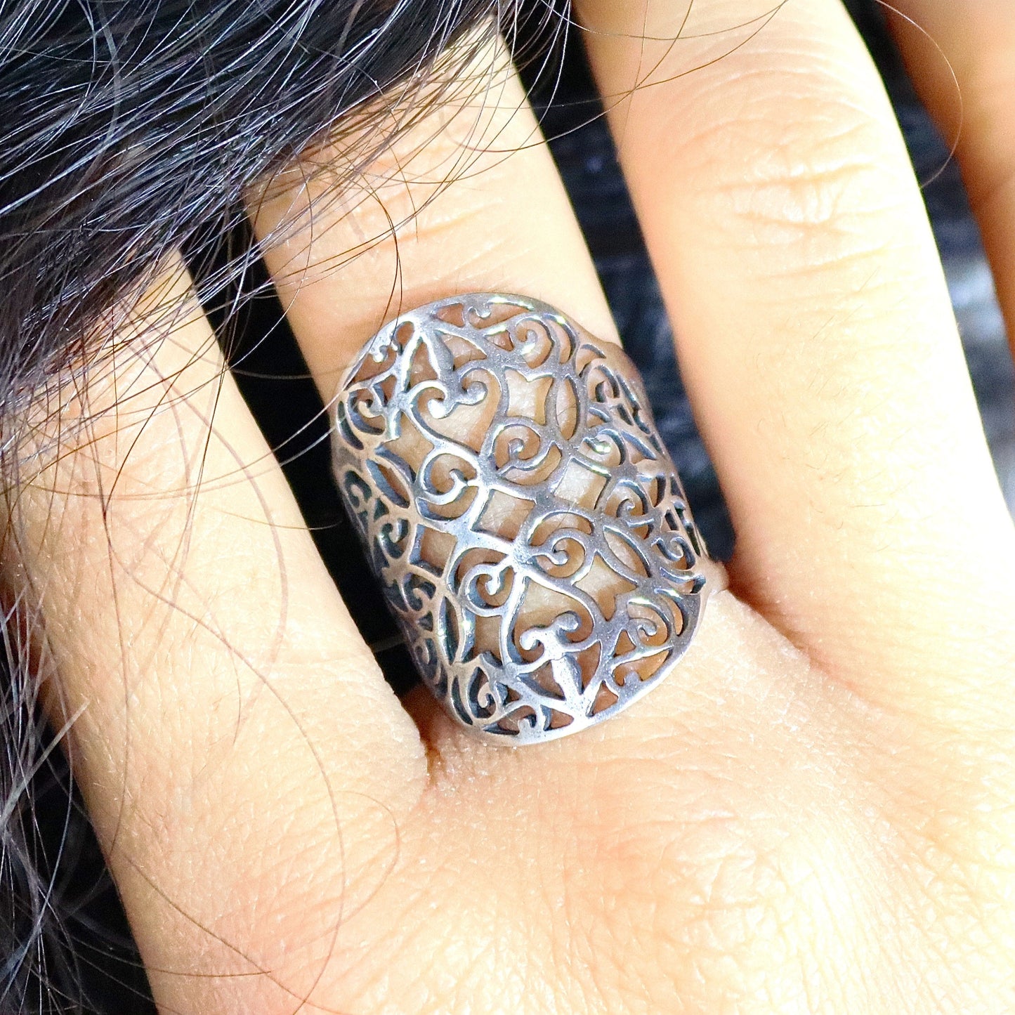 Long statement ring, Sterling silver 925 bold ring