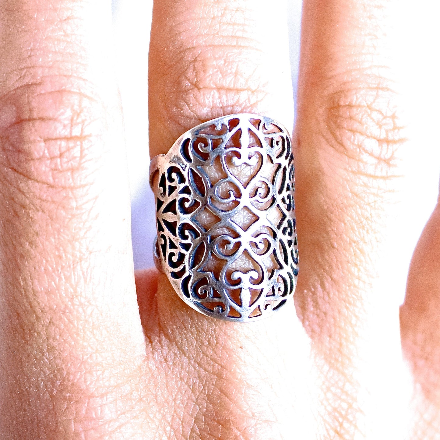 Long statement ring, Sterling silver 925 bold ring