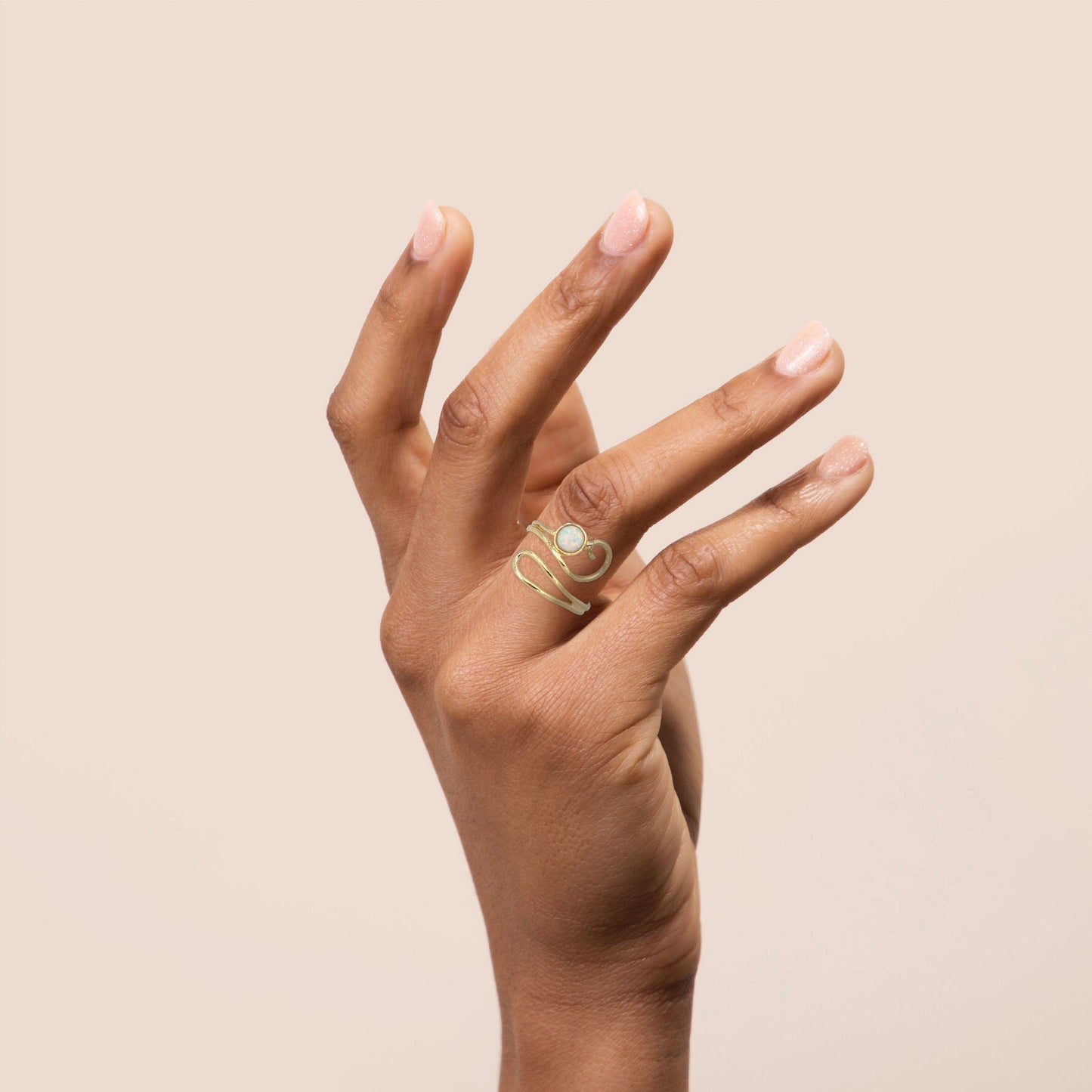 Opal gold ring, Adjustable white opal solid 14k gold ring