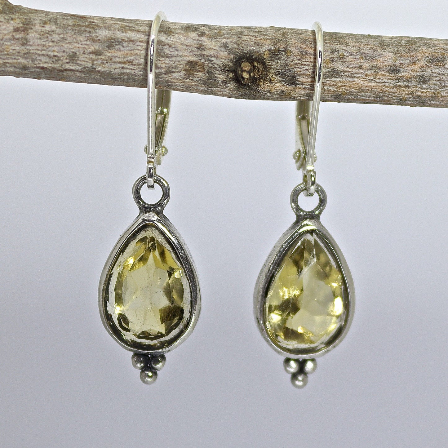 Citrine earrings, Teardrop yellow stone silver dangle earrings