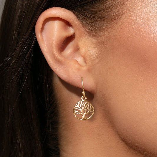 Tree of Life gold dangle Earrings, Solid 14k gold tree earrings