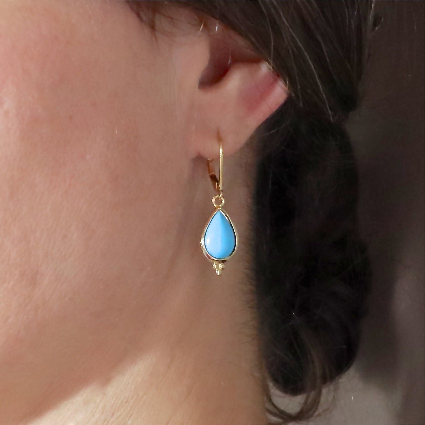 Turquoise Solid 14k gold teardrop dangle earrings