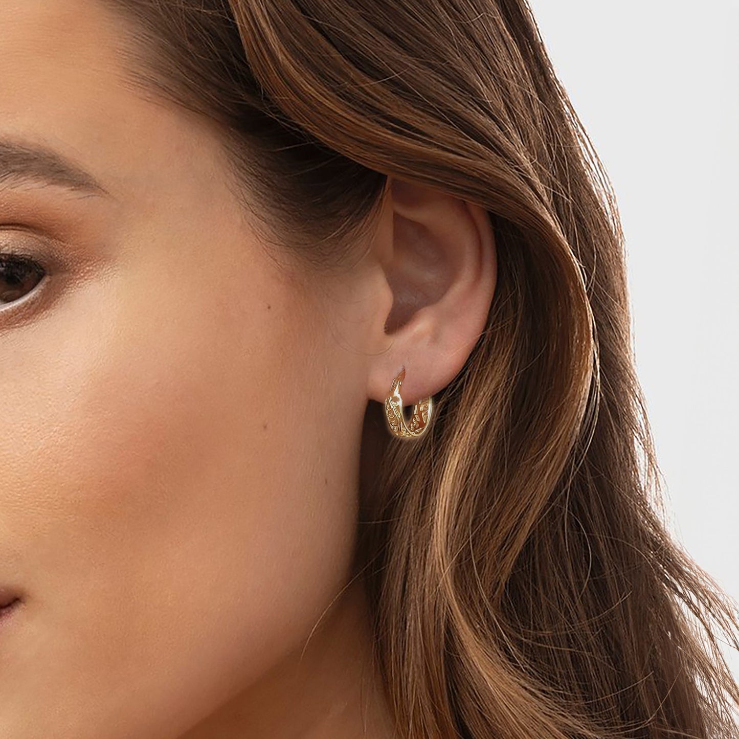Filigree gold hoop earrings for women, 14K solid gold earrings, Statement gold hoops