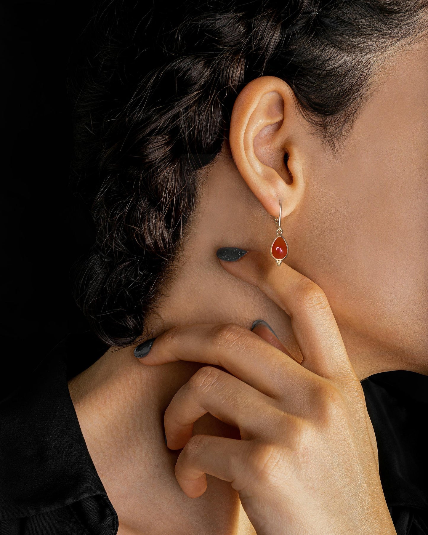 14K Gold Handmade Carnelian Drop Earrings, Teardrop Orange Stone Dangles, Birthday Gift for Her
