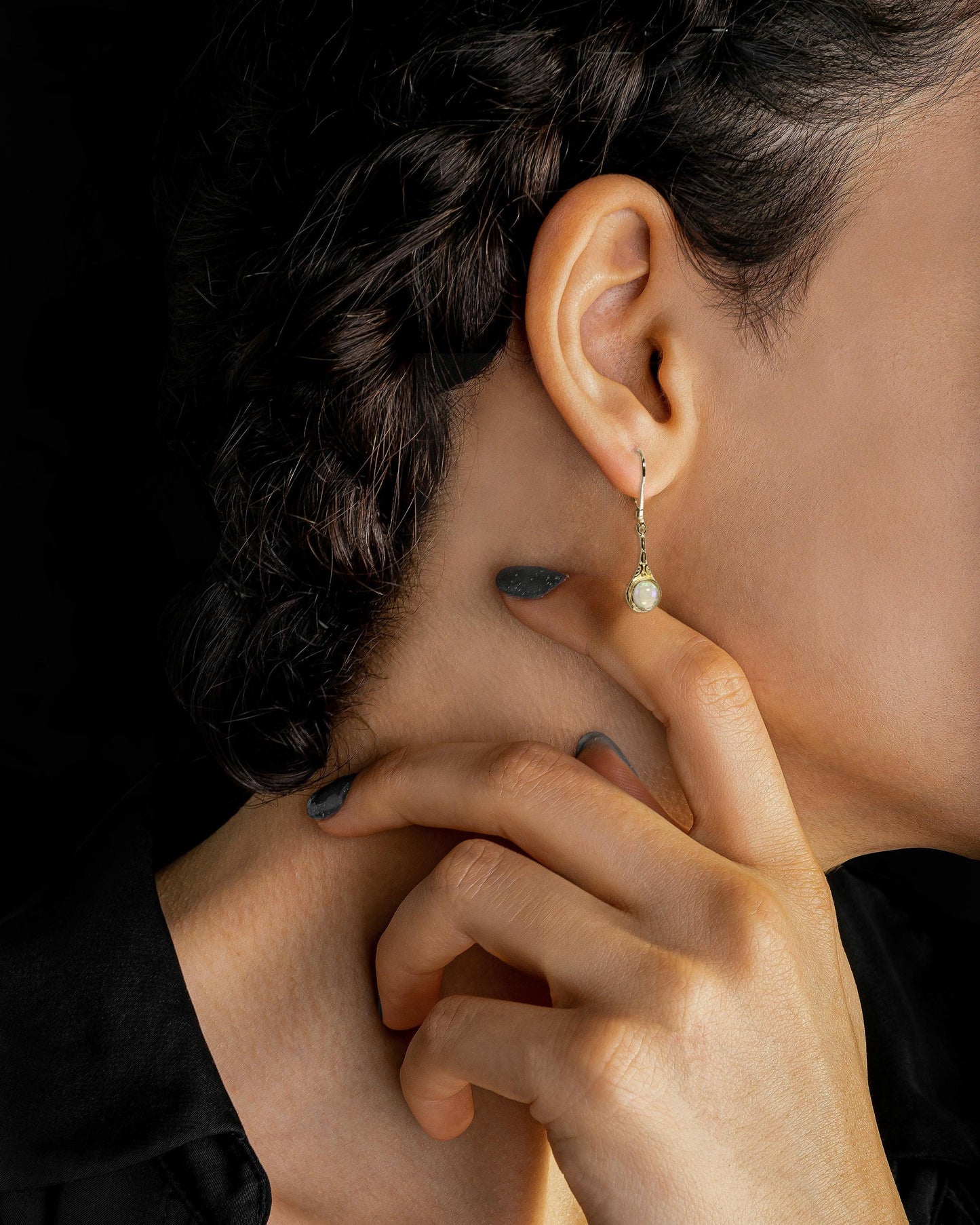 14k Gold Opal Drop Earrings, Victorian Style Gemstone Dangles, Perfect Gift for Wife