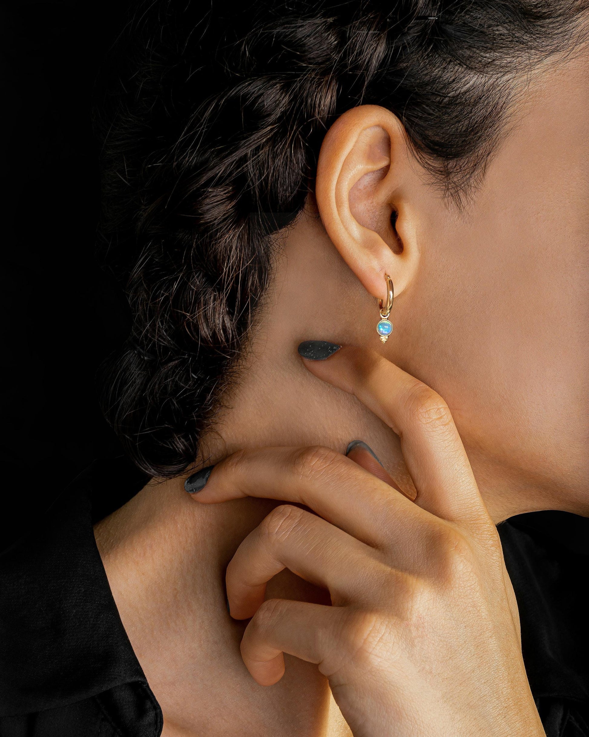 14k Gold Opal Hoop Earrings, Dangle Style, October Birthstone Jewelry, Gift for Her