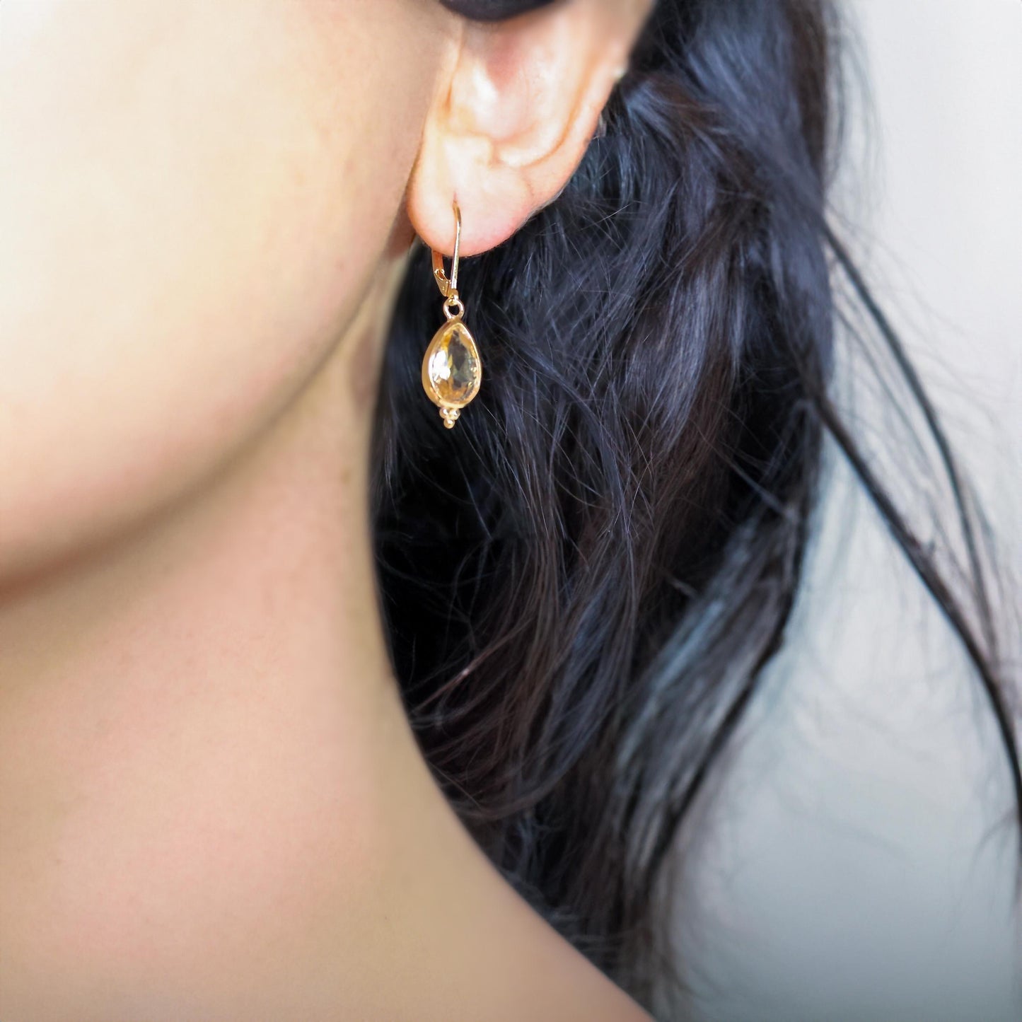 14K Gold Citrine Earrings, Teardrop Yellow Stone Dangle Earrings, November Birthstone Earrings, Pear Shaped Gemstone Earrings for Women