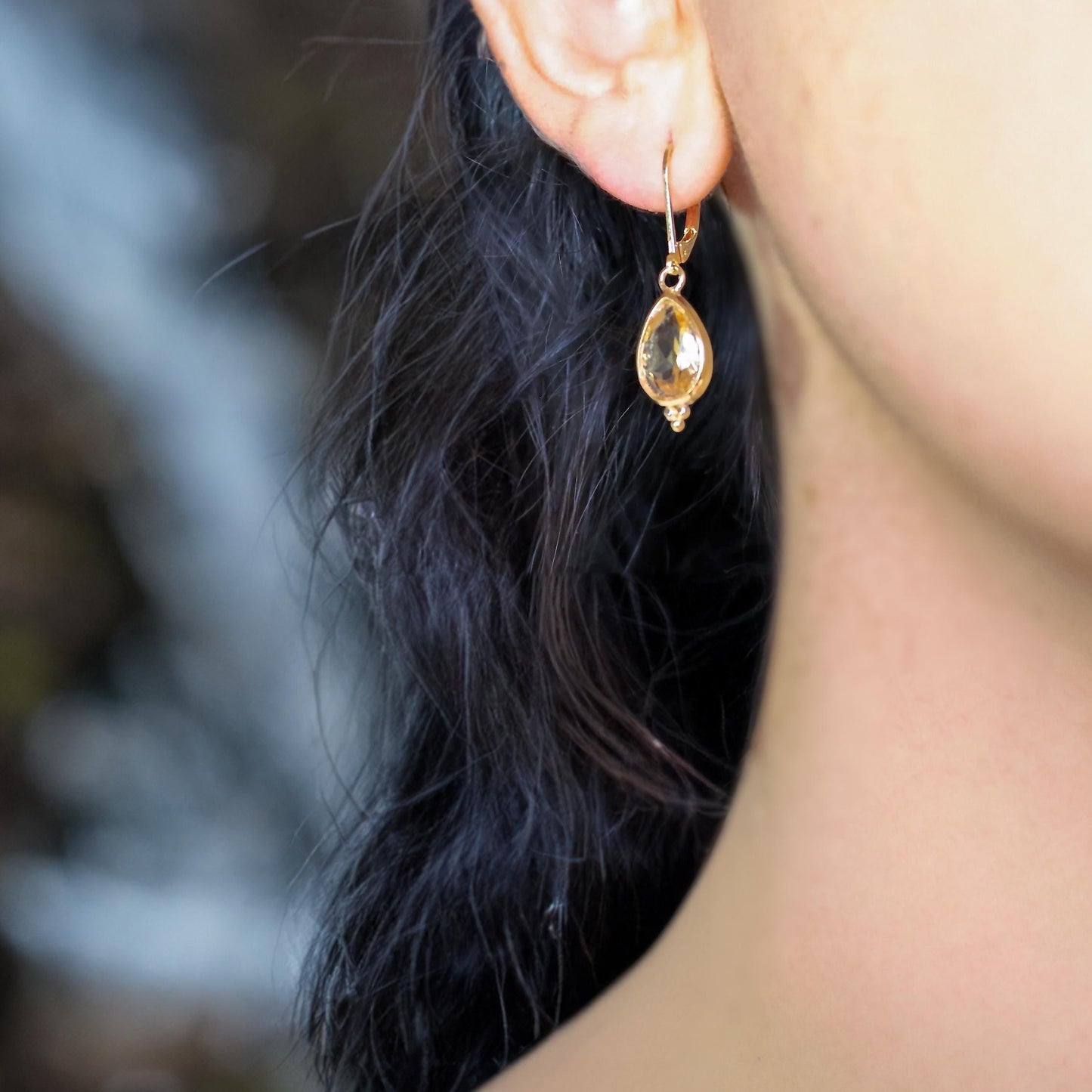 14K Gold Citrine Earrings, Teardrop Yellow Stone Dangle Earrings, November Birthstone Earrings, Pear Shaped Gemstone Earrings for Women