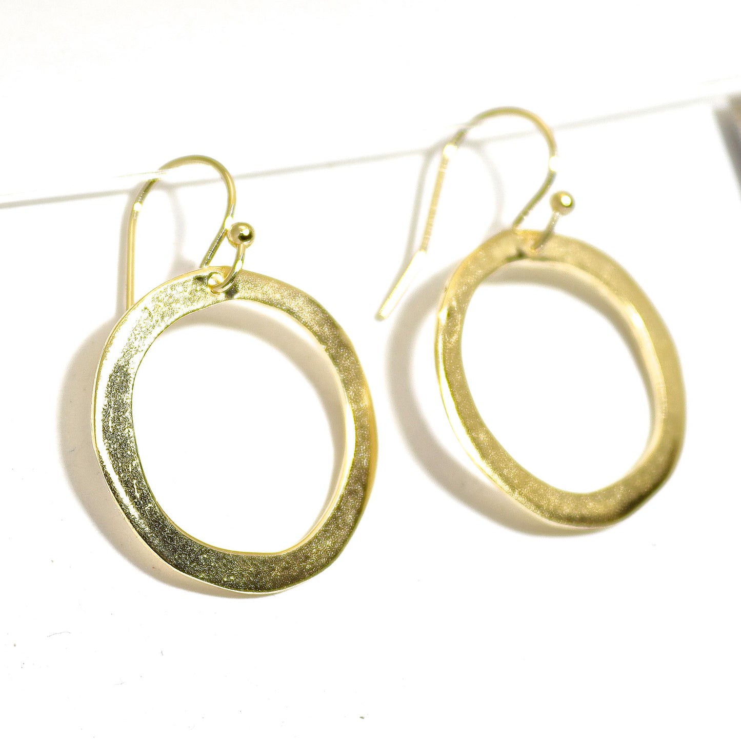Open circle dangle earrings, Solid 14K gold hoop earrings