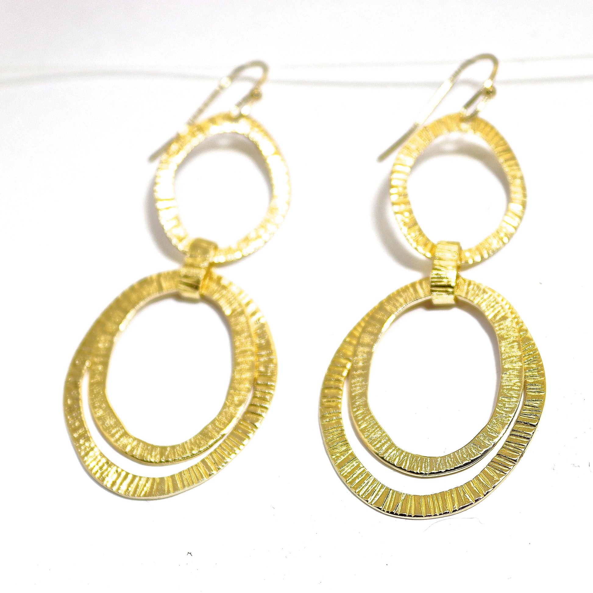14k gold Long dangle earrings, Large link earrings