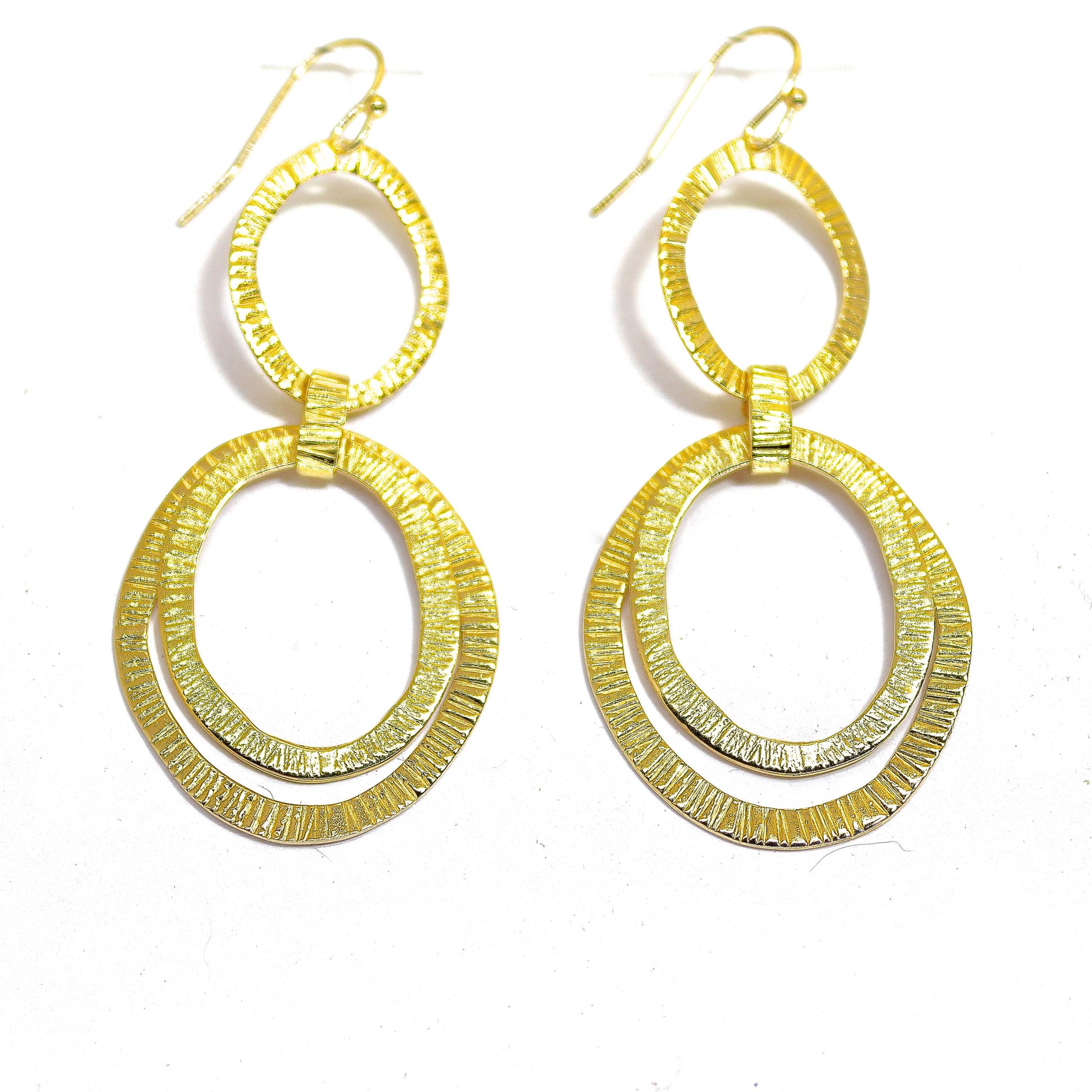 14k gold Long dangle earrings, Large link earrings