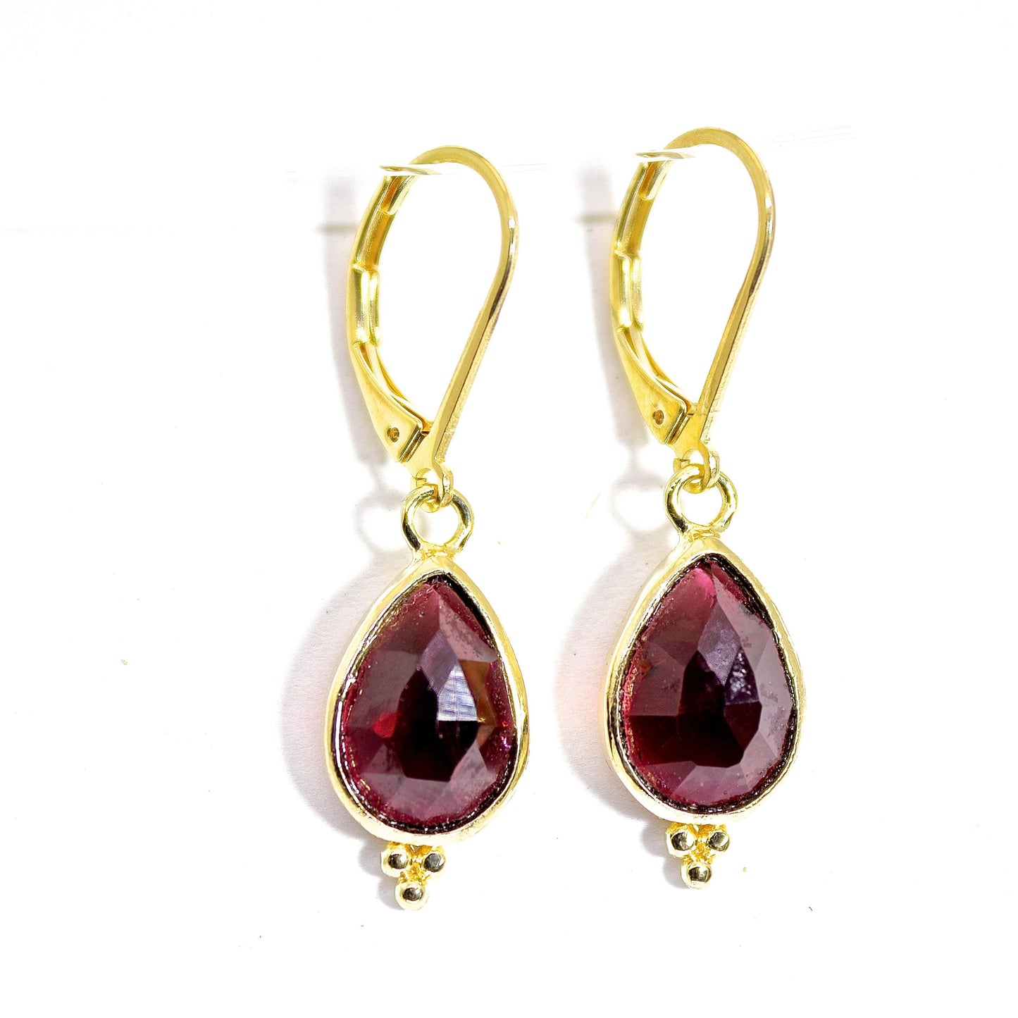 Garnet 14k gold Teardrop dangle Earrings, Red Stone Earrings