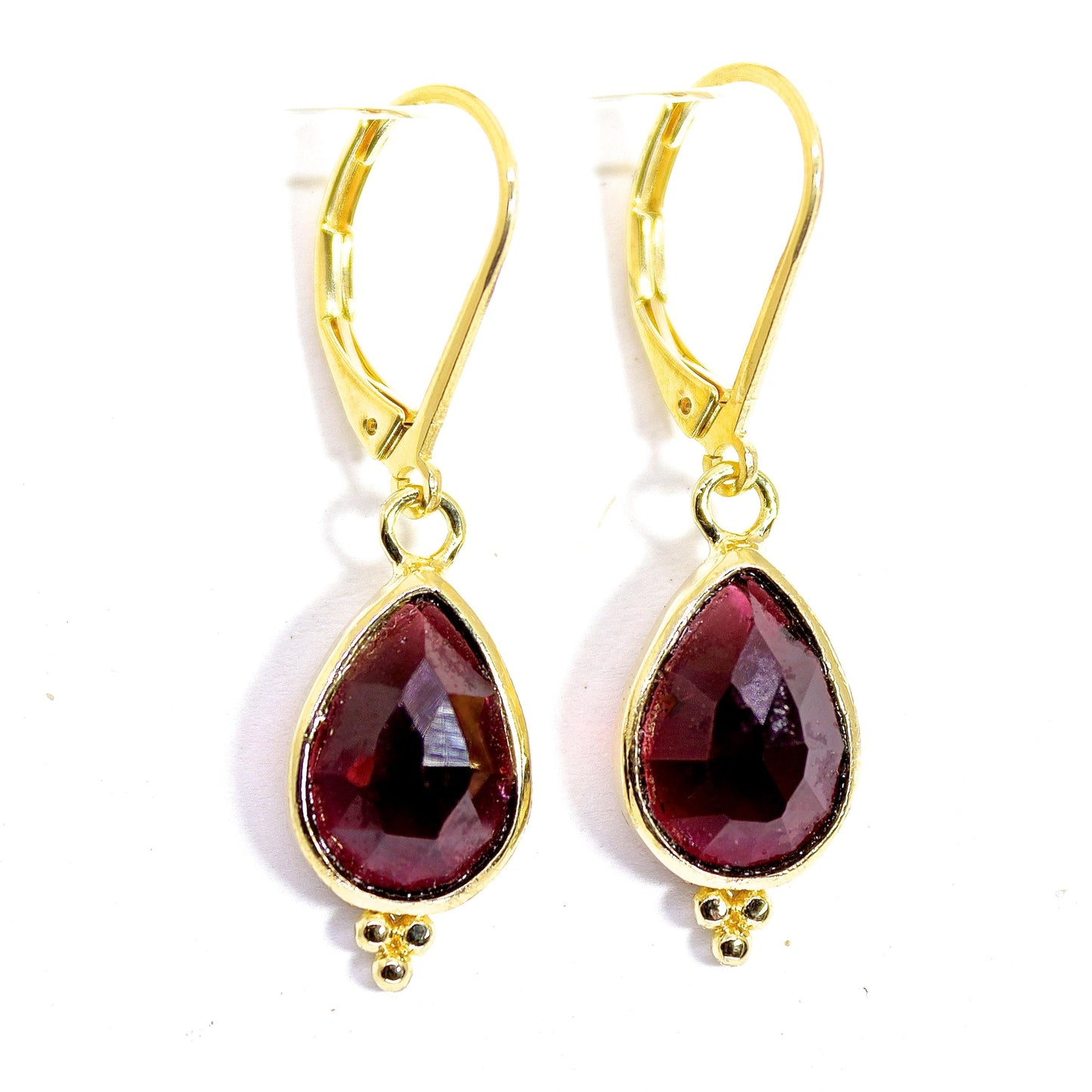 Garnet 14k gold Teardrop dangle Earrings, Red Stone Earrings