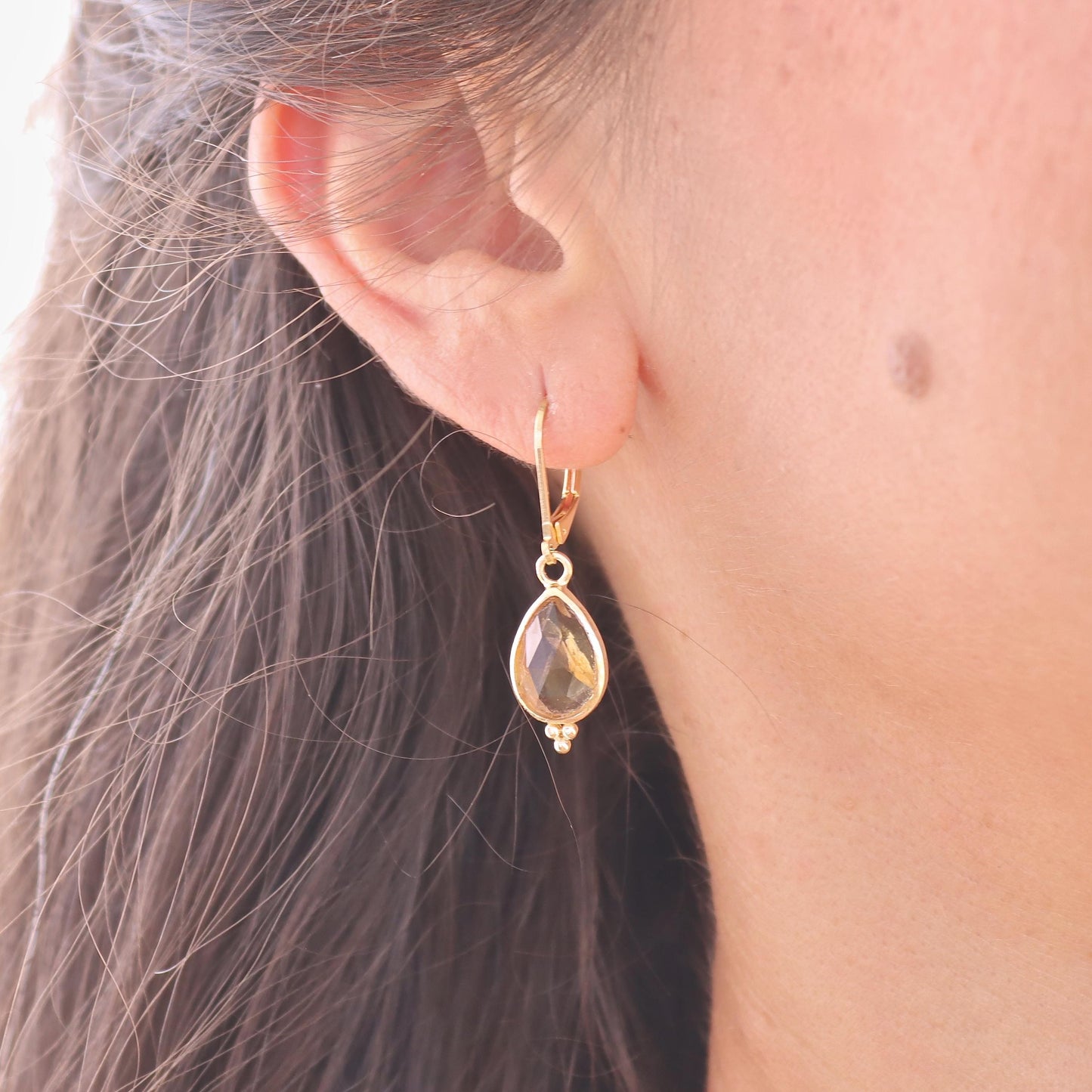 14K Gold Citrine Earrings, Teardrop Yellow Stone Dangle Earrings, November Birthstone Earrings, Pear Shaped Gemstone Earrings for Women