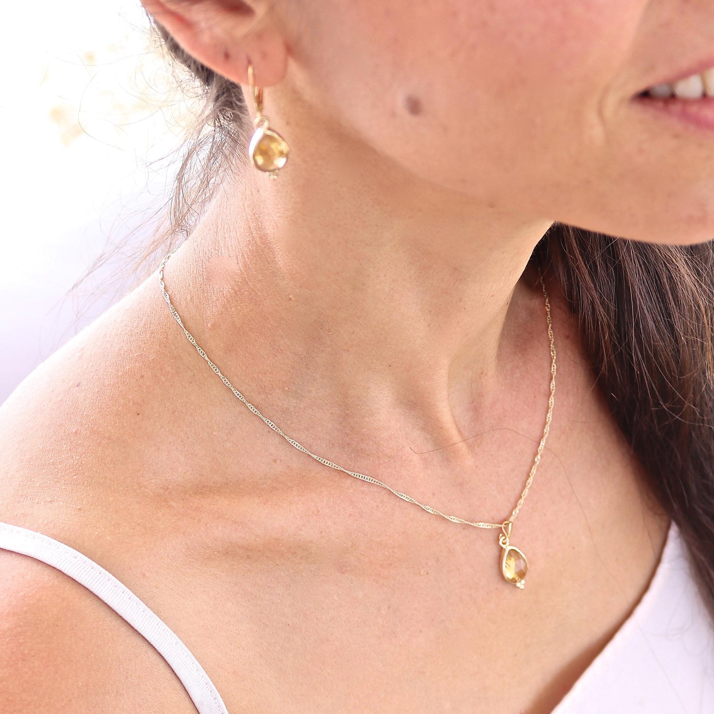 14K Gold Citrine Earrings, Teardrop Yellow Stone Dangle Earrings, November Birthstone Earrings, Pear Shaped Gemstone Earrings for Women
