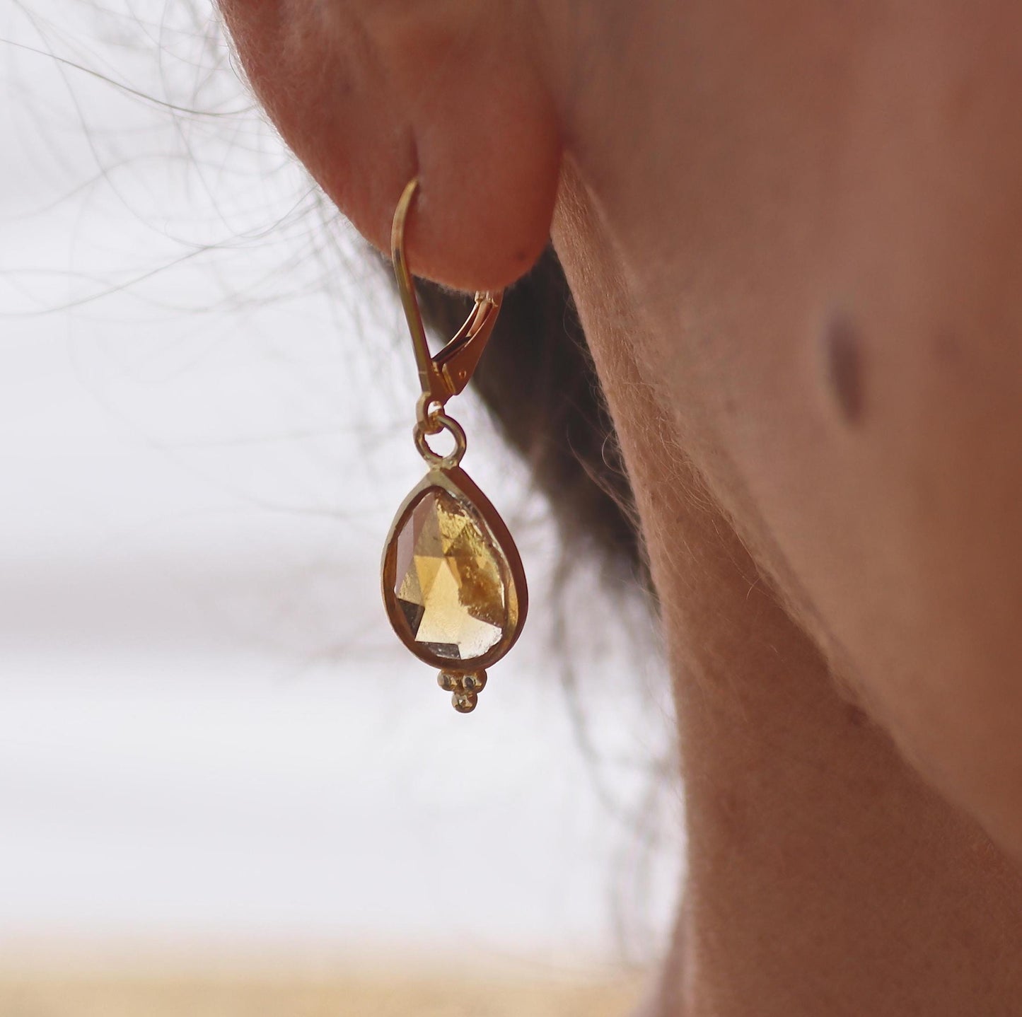 14K Gold Citrine Earrings, Teardrop Yellow Stone Dangle Earrings, November Birthstone Earrings, Pear Shaped Gemstone Earrings for Women