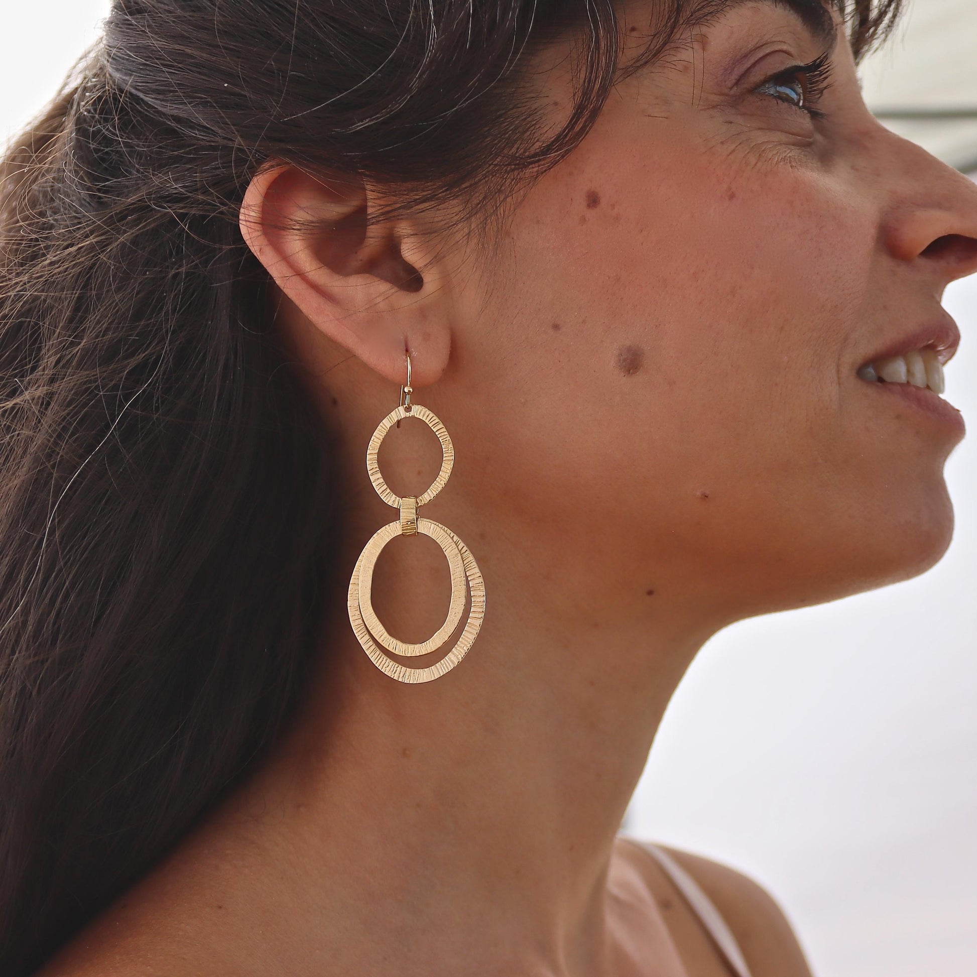 14k gold Long dangle earrings, Large link earrings