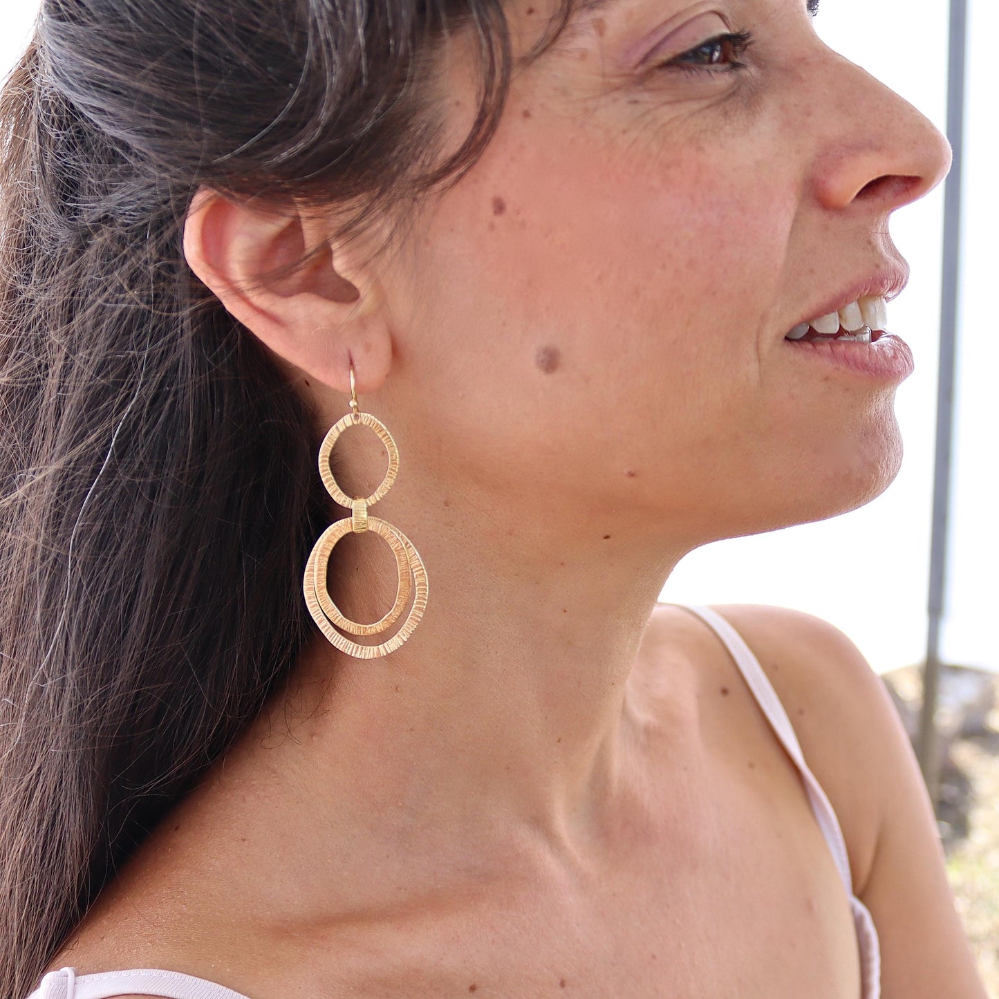 14k gold Long dangle earrings, Large link earrings