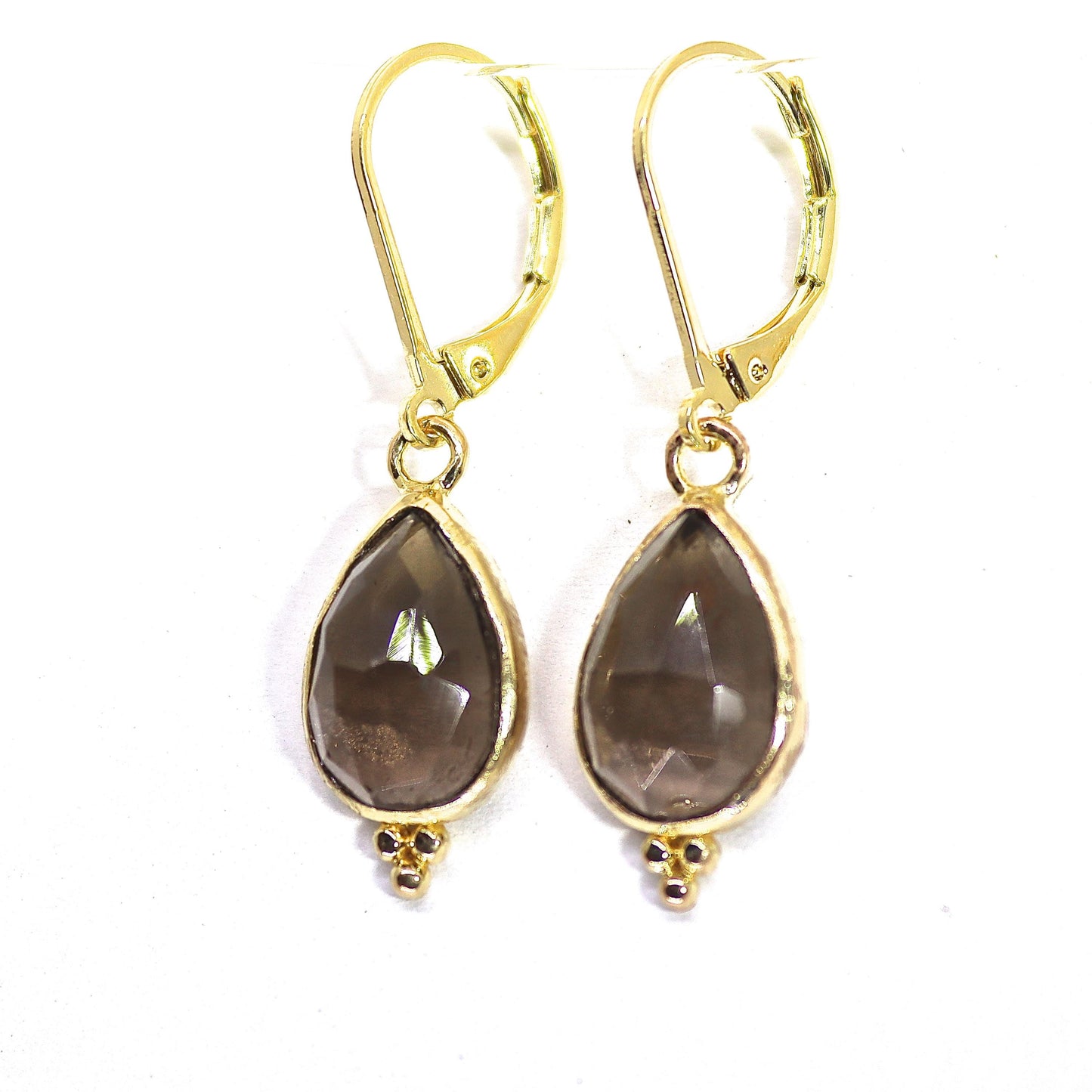 Smoky quartz gold earrings, 14k gold Teardrop brown stone dangle earrings