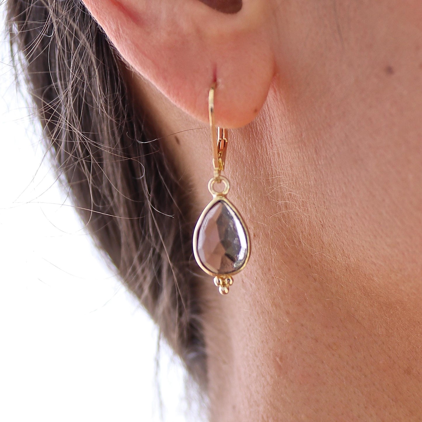 Smoky quartz gold earrings, 14k gold Teardrop brown stone dangle earrings