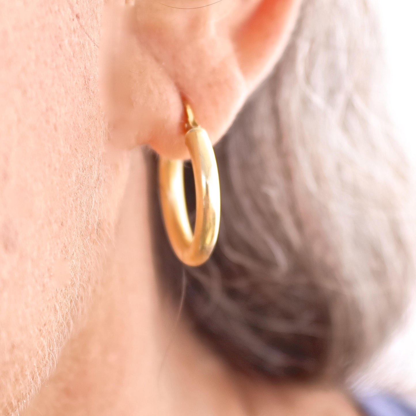 Solid 14k gold hoop earrings, Vintage style hoop earrings