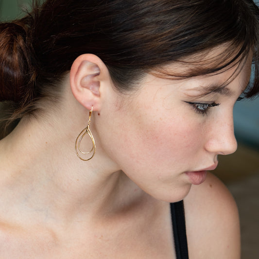 Double drop solid 14k gold dangle earrings