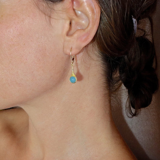 Aquamarine 14k gold dangle earrings - Handcrafted Gemstone Jewelry