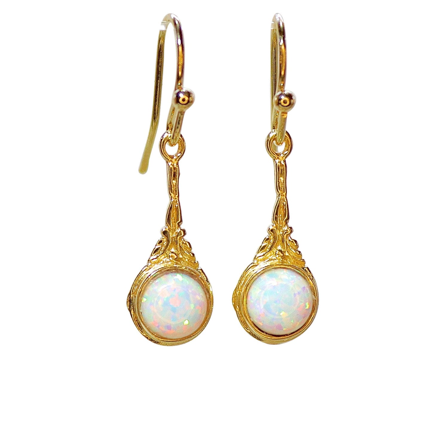 Victorian 14k gold dangle Earrings, White opal gold earrings