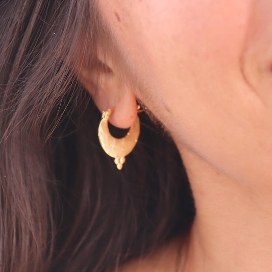 Crescent 14K solid Gold hoop earrings, Vintage hoop earrings