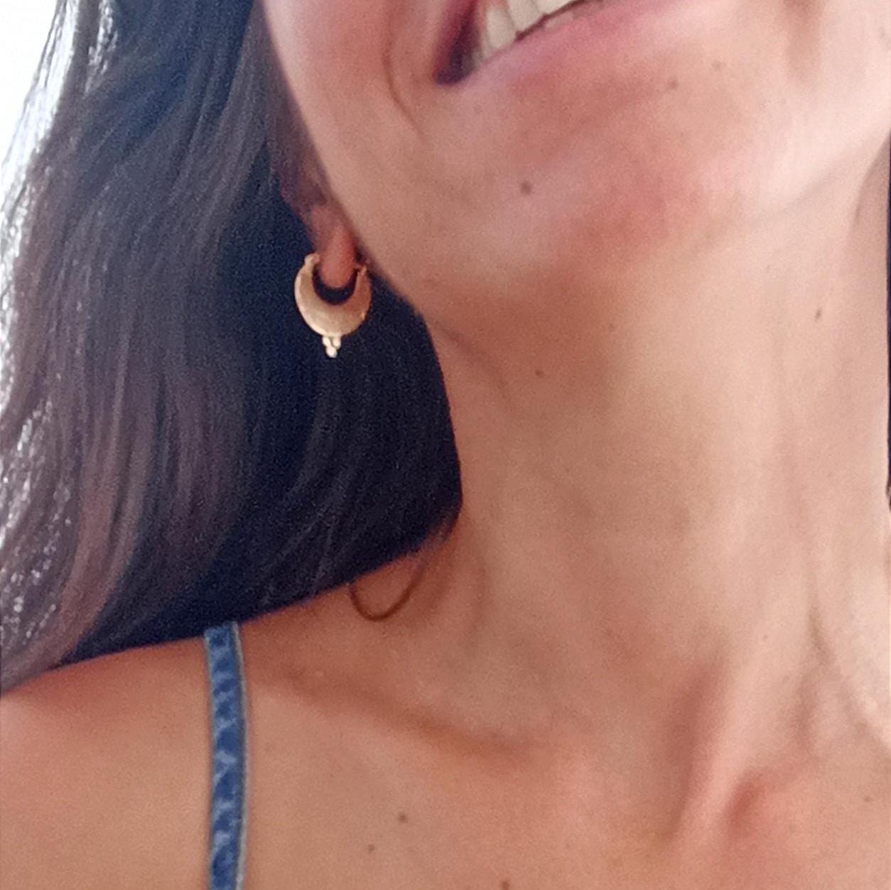 Crescent 14K solid Gold hoop earrings, Vintage hoop earrings