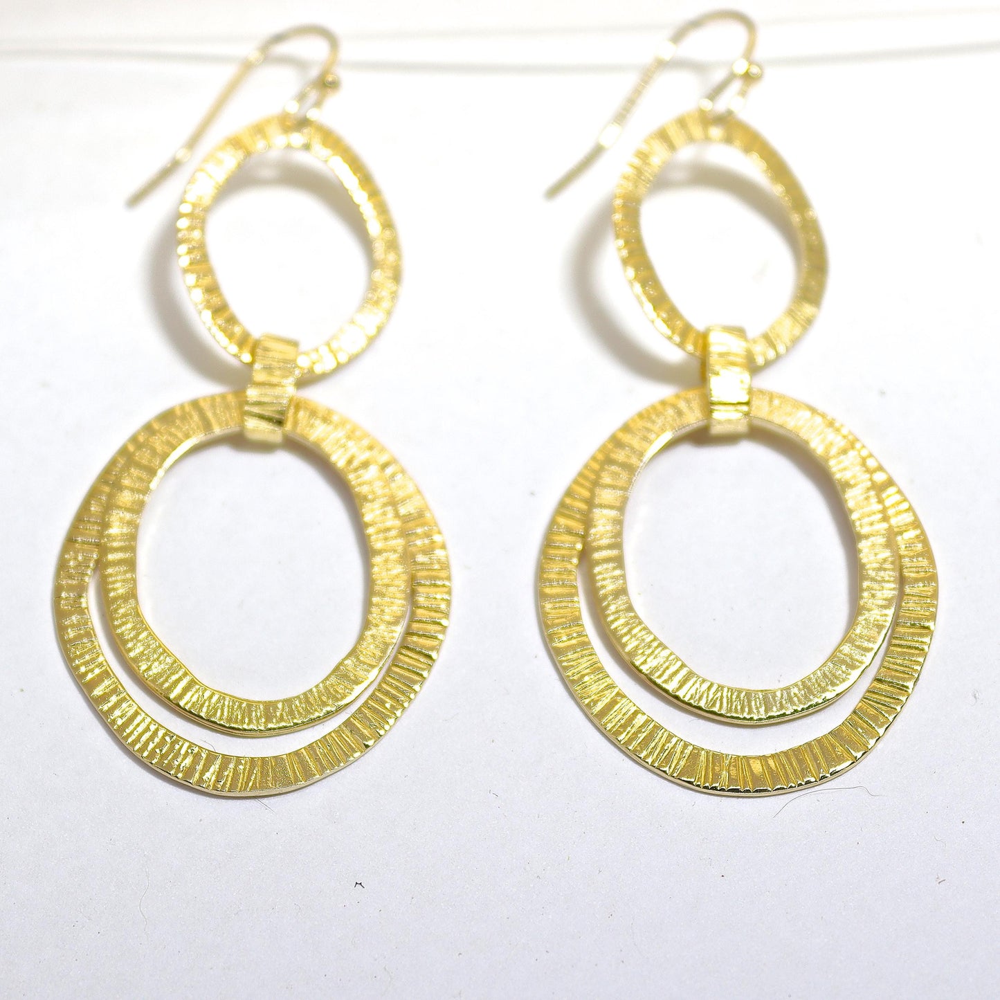 14k gold Long dangle earrings, Large link earrings