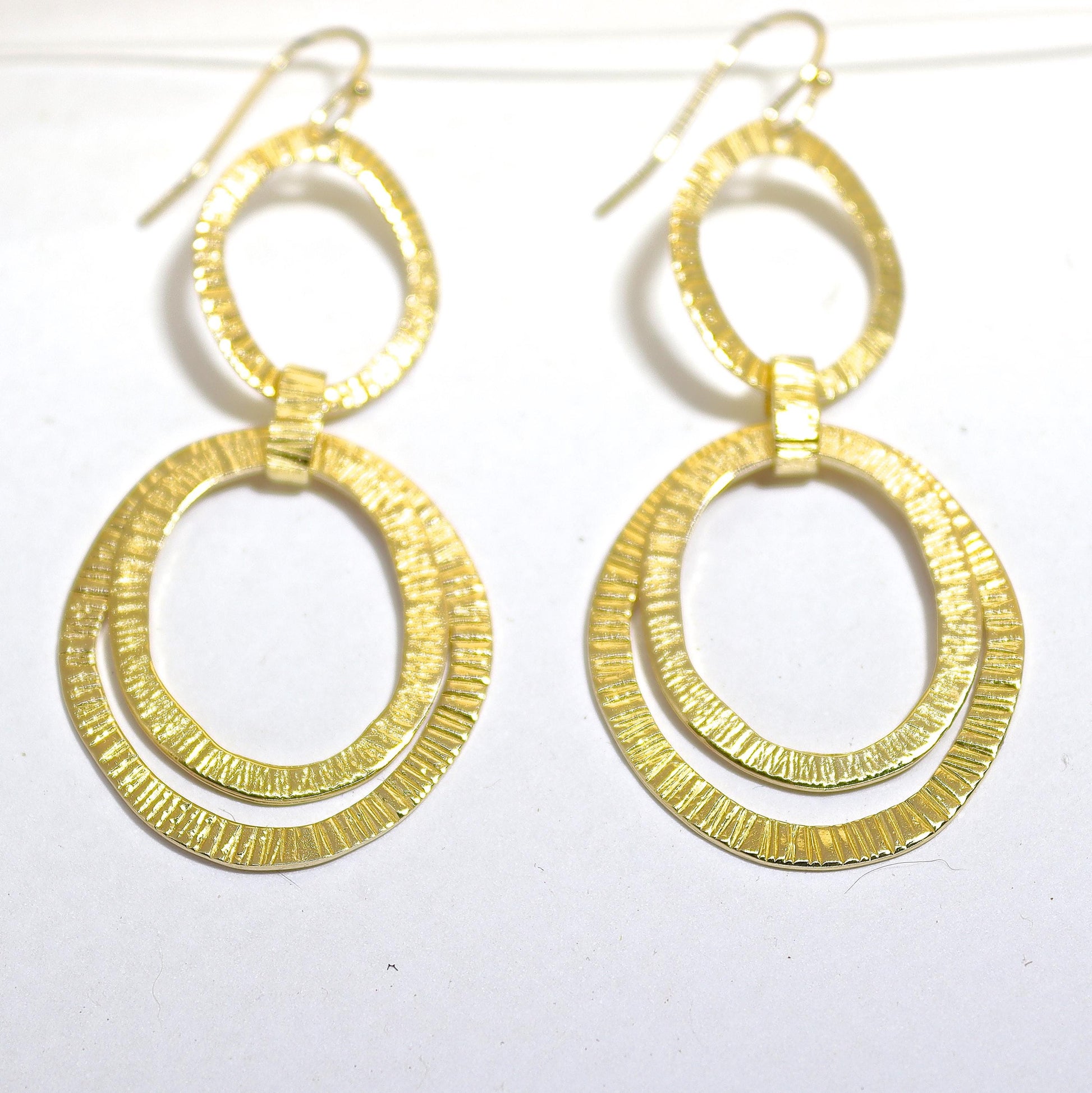 14k gold Long dangle earrings, Large link earrings
