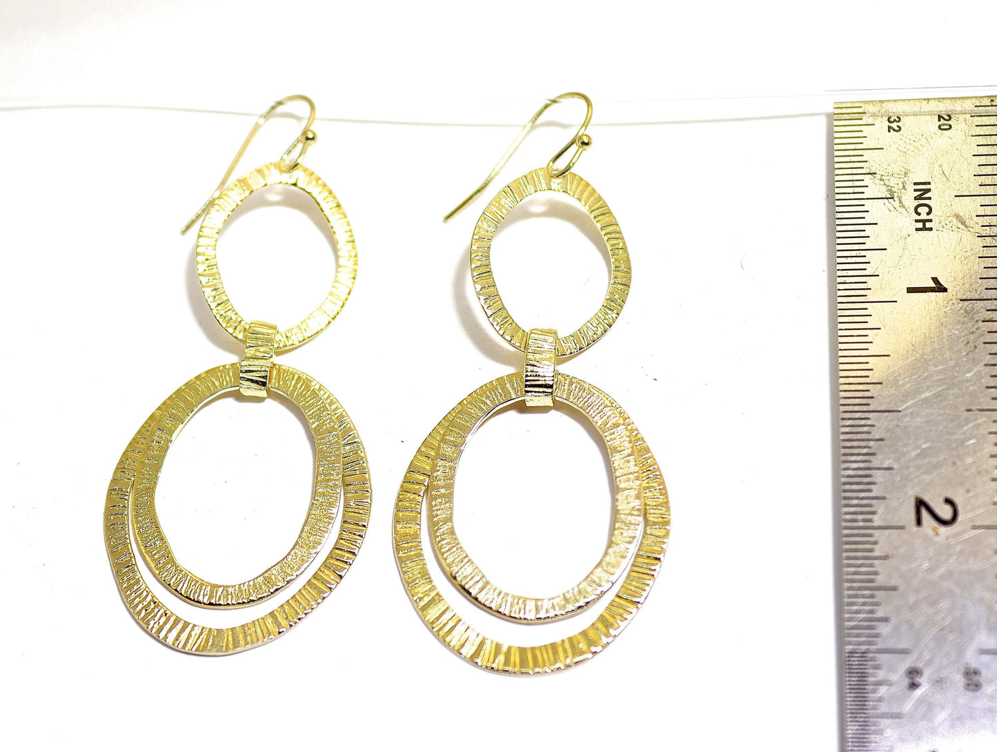 14k gold Long dangle earrings, Large link earrings