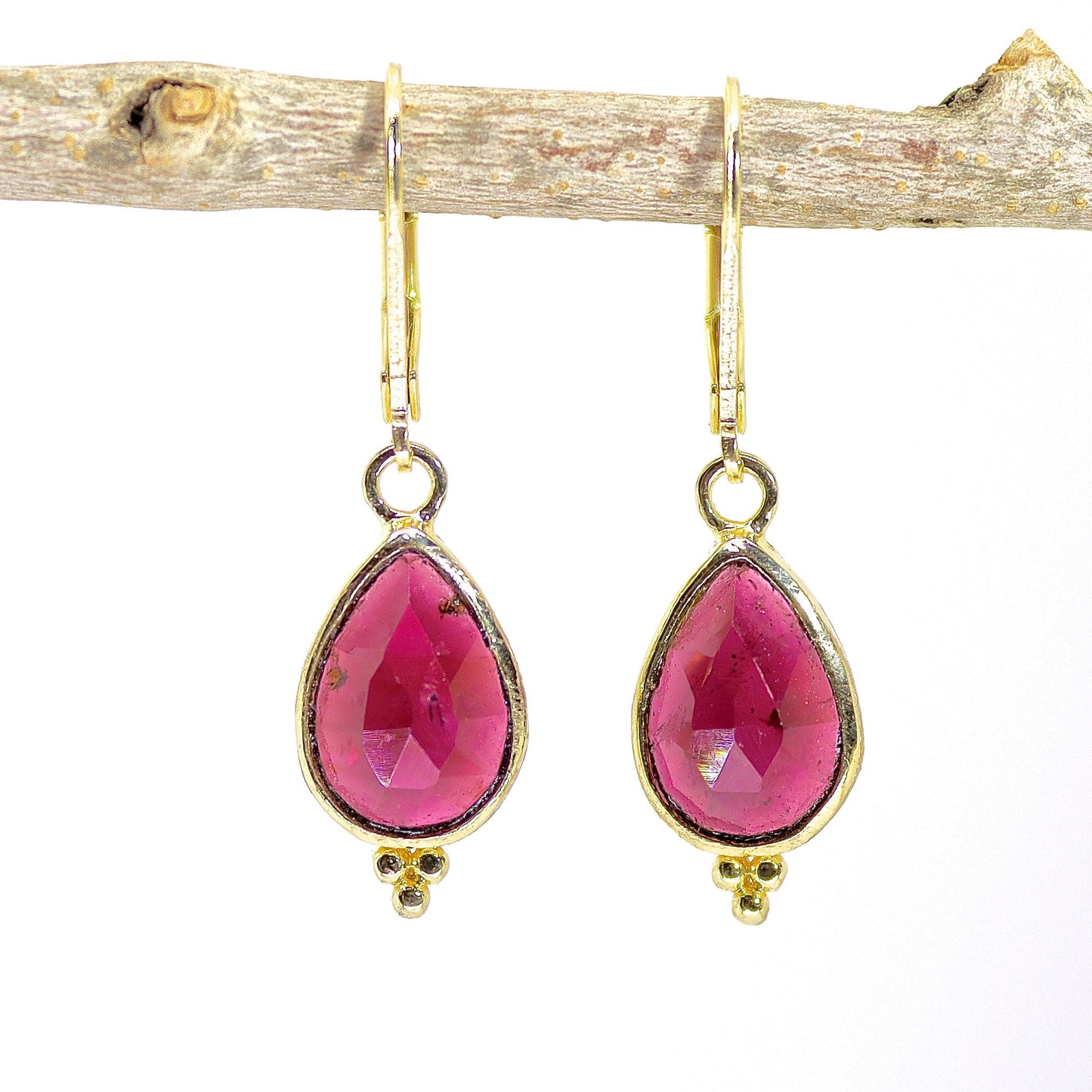 Garnet 14k gold Teardrop dangle Earrings, Red Stone Earrings