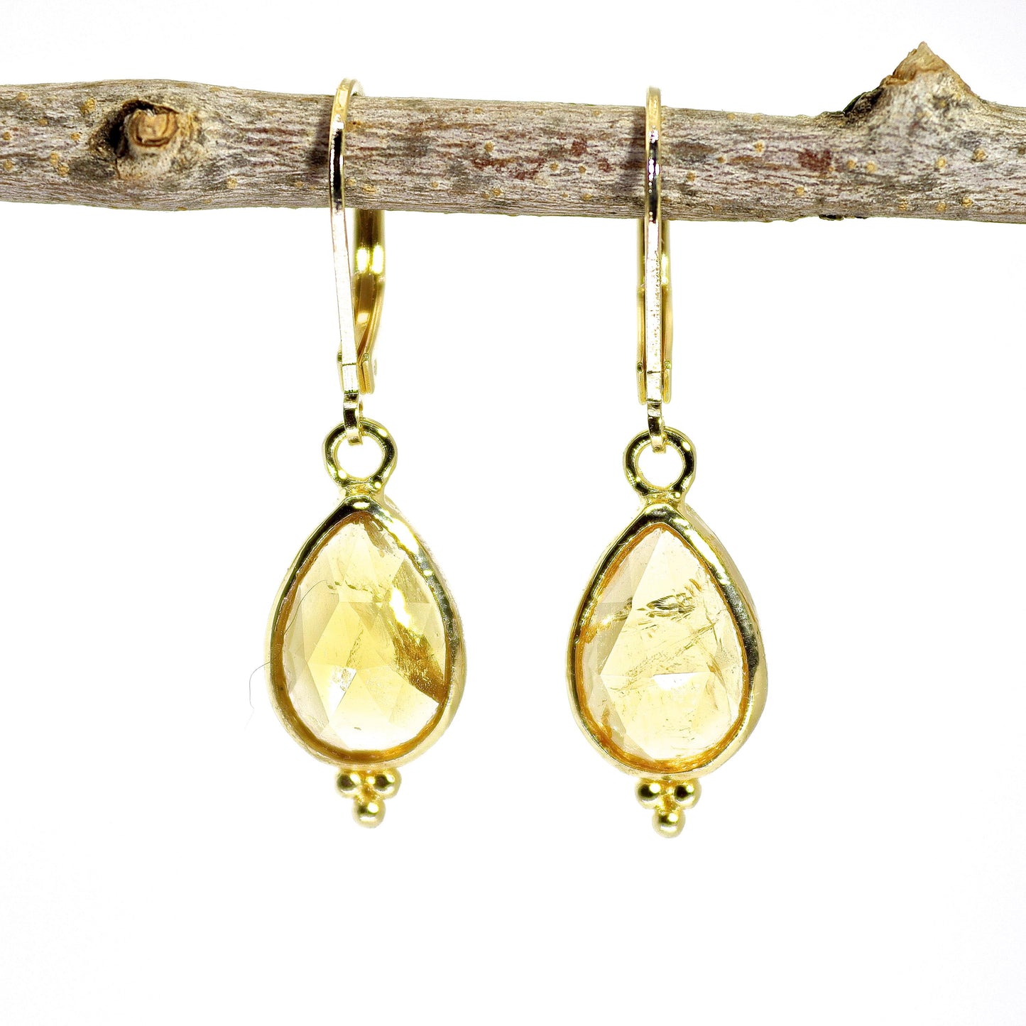 14K Gold Citrine Earrings, Teardrop Yellow Stone Dangle Earrings, November Birthstone Earrings, Pear Shaped Gemstone Earrings for Women