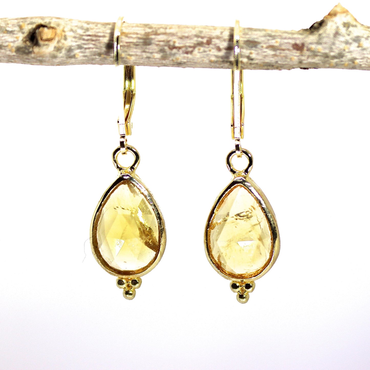 14K Gold Citrine Earrings, Teardrop Yellow Stone Dangle Earrings, November Birthstone Earrings, Pear Shaped Gemstone Earrings for Women