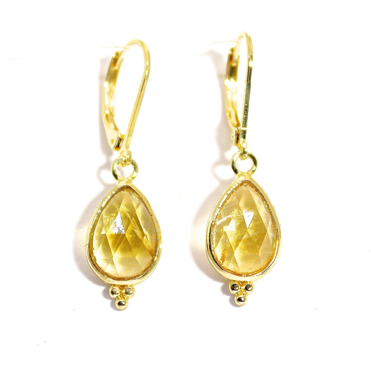 14K Gold Citrine Earrings, Teardrop Yellow Stone Dangle Earrings, November Birthstone Earrings, Pear Shaped Gemstone Earrings for Women