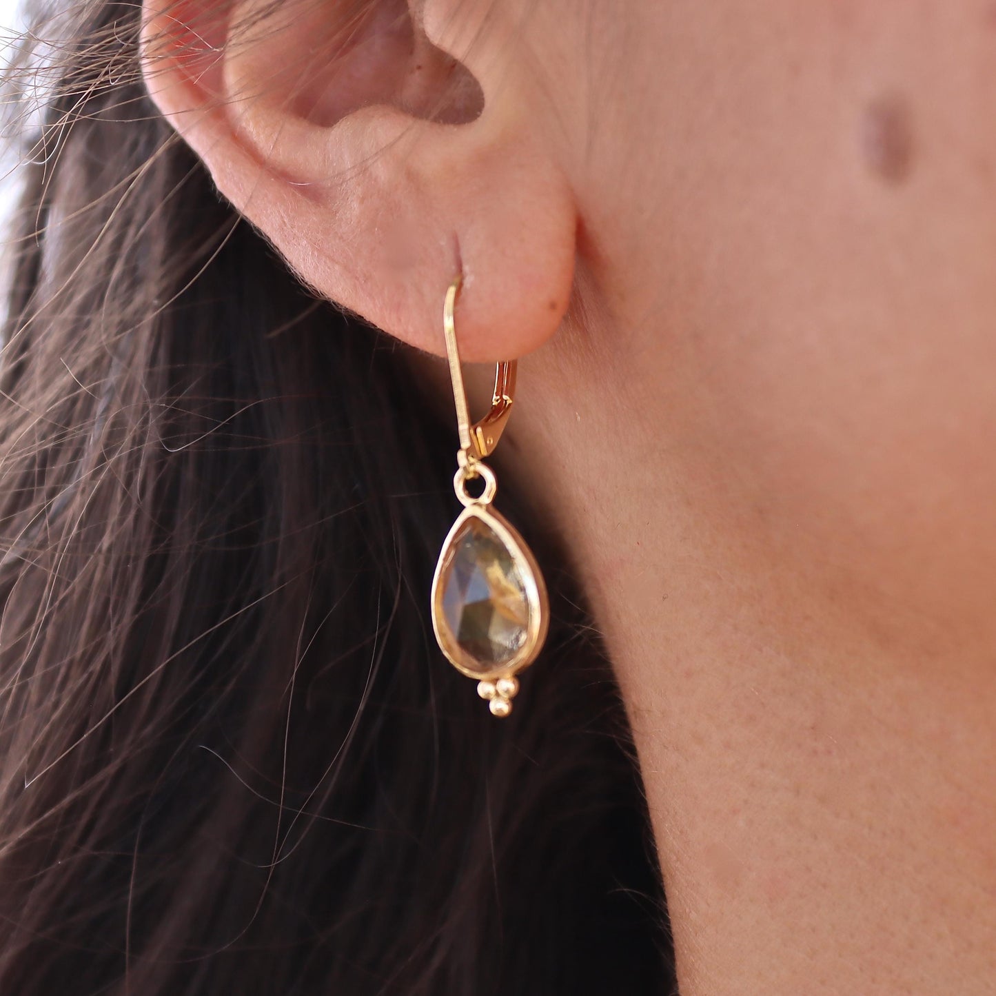 14K Gold Citrine Earrings, Teardrop Yellow Stone Dangle Earrings, November Birthstone Earrings, Pear Shaped Gemstone Earrings for Women