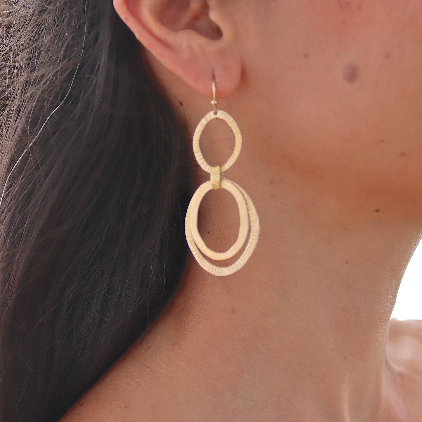 14k gold Long dangle earrings, Large link earrings