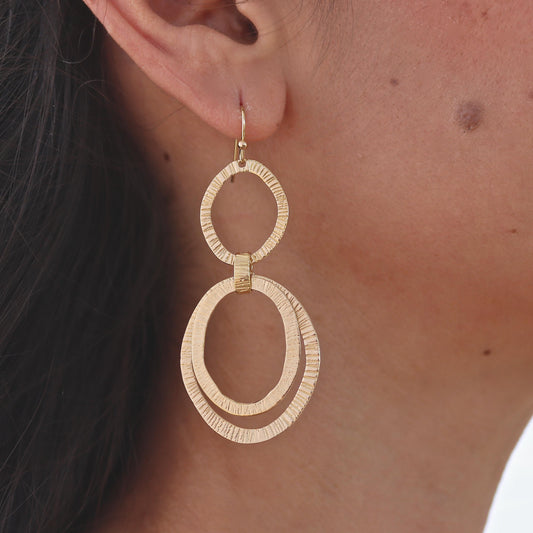 14k gold Long dangle earrings, Large link earrings