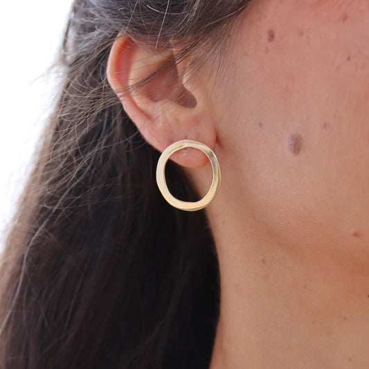 Open circle post earrings, Solid 14K gold hoop earrings