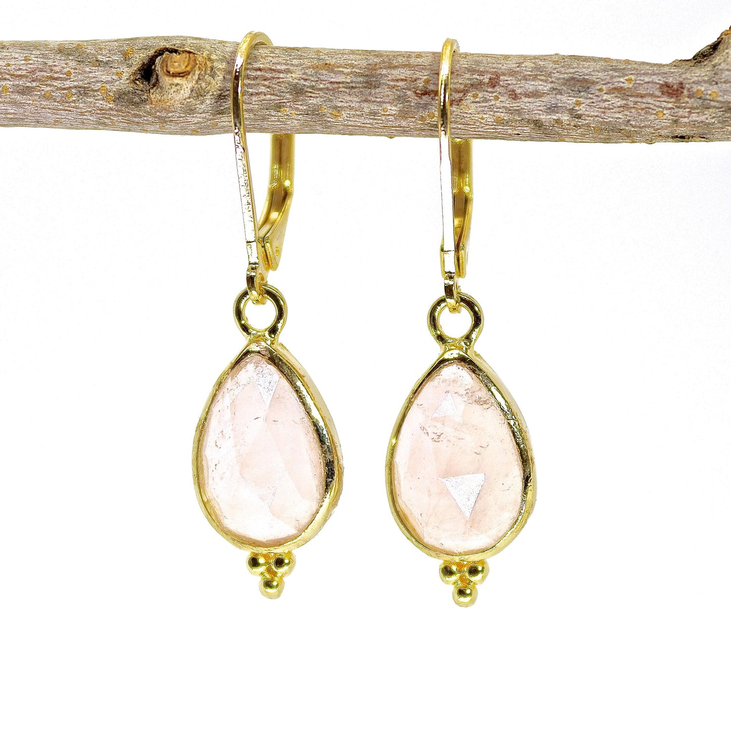 Rose quartz in 14k gold teardrop dangle earrings