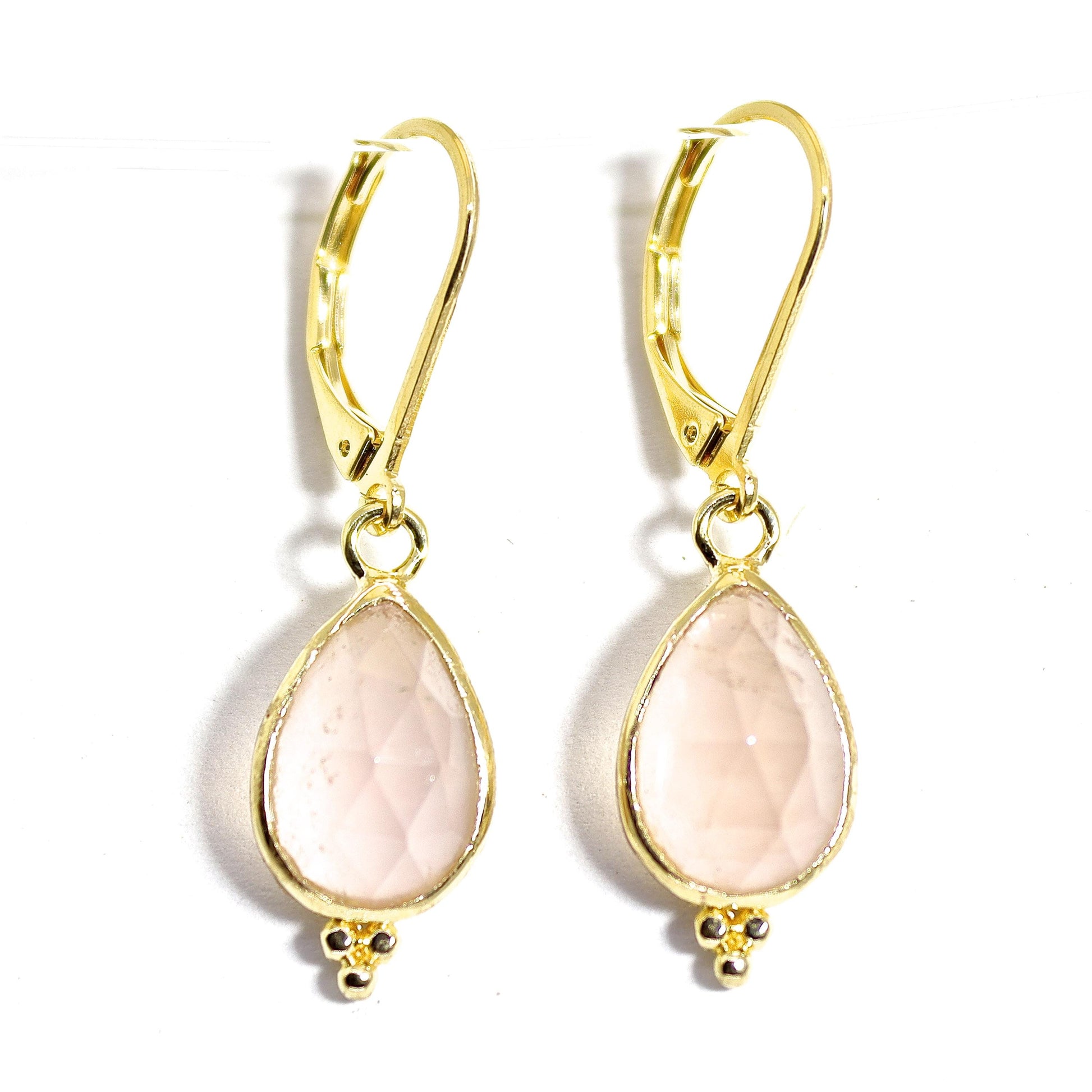 Rose quartz in 14k gold teardrop dangle earrings