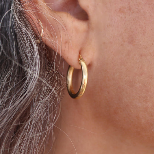 Solid 14k gold hoop earrings, Vintage style hoop earrings