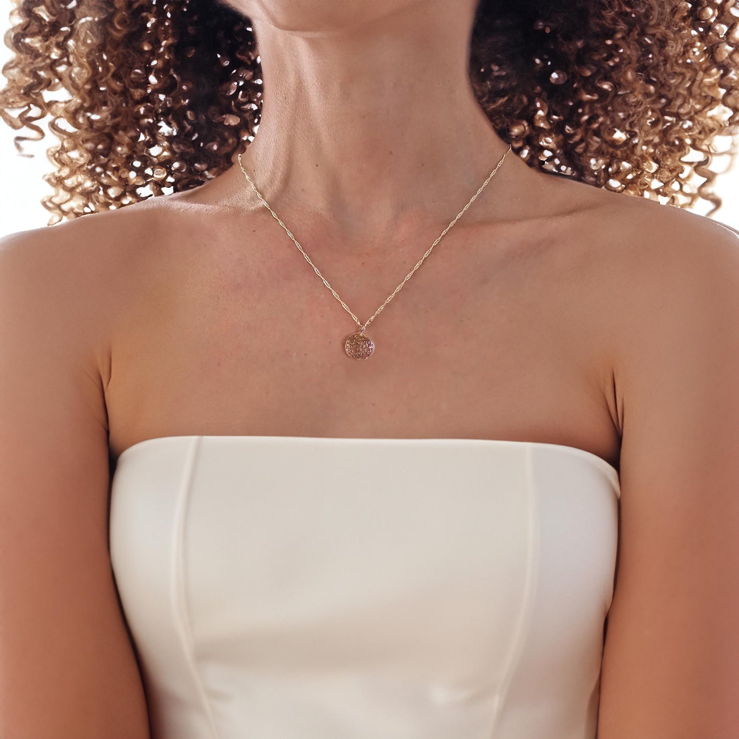 Filigree necklace, Solid 14k gold round necklace pendant