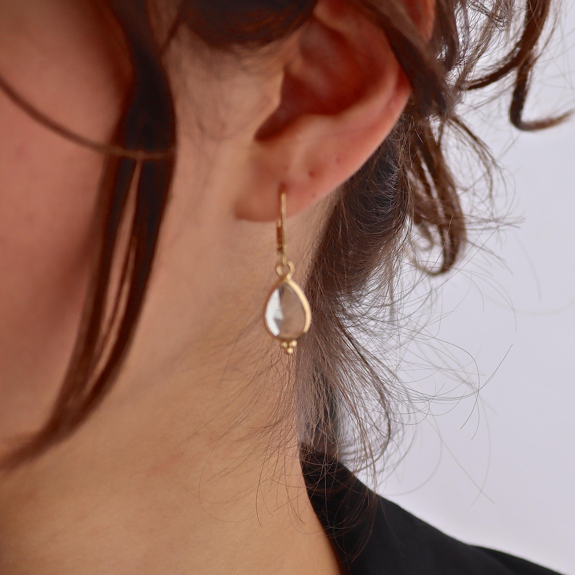 Green Amethyst 14K gold earrings, Teardrop green stone dangle earrings