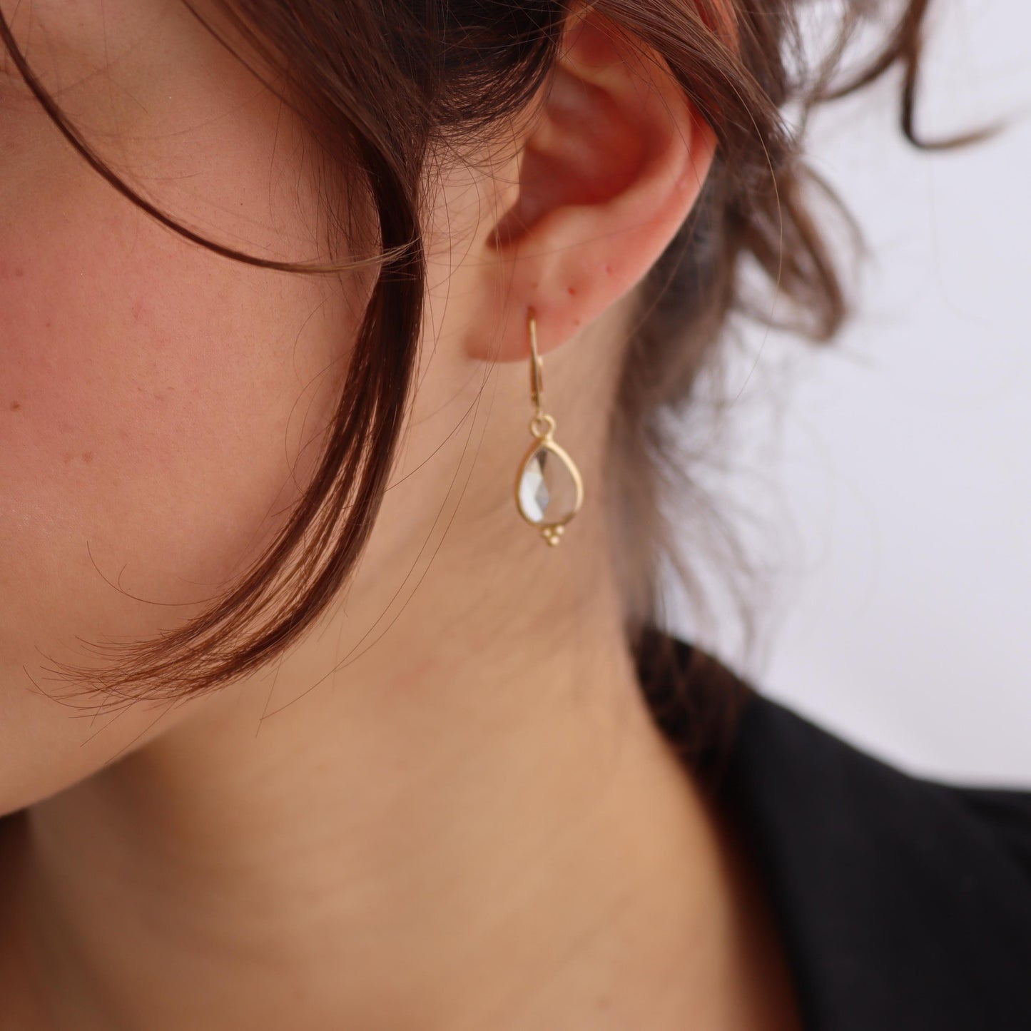 Green Amethyst 14K gold earrings, Teardrop green stone dangle earrings