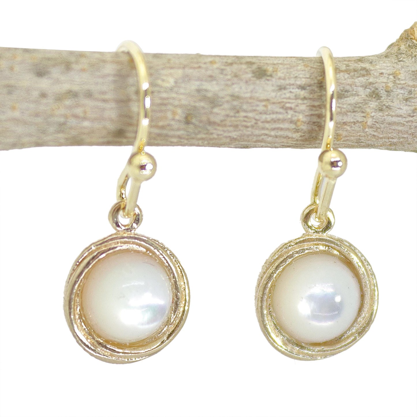 White pearl 14k gold earrings, Mother of pearl solid 14k gold dangle earrings