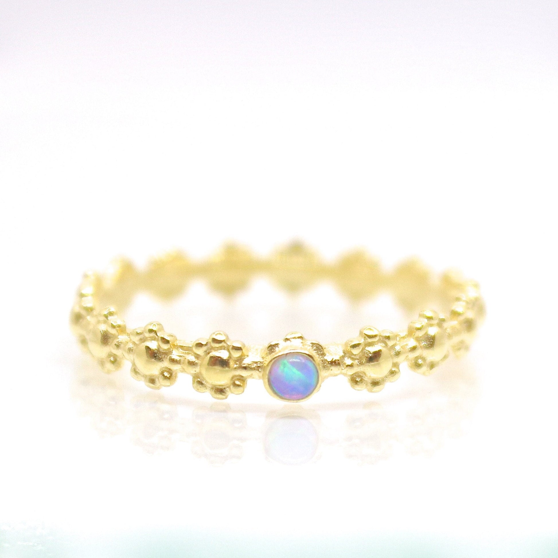 Opal solid 14k gold ring flower band